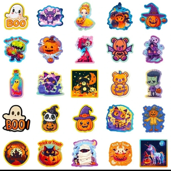 Orange Halloween party vinyl sticker 50 piece multicolored bear cat pumpkin set - Picture 7 of 8